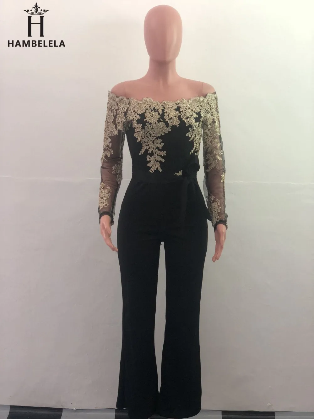 HAMBELELA 2018 Sexy Off Shoulder Women Jumpsuit Slash Neck Lace Patchwork Autumn Winter Bodysuit Bodycon Casual Playsuit Rompers (1)