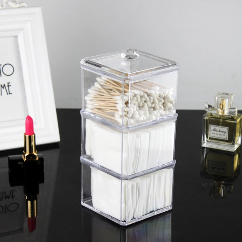 

HUNYOO 1/2/3 Layer Transparent Makeup Organizers Cosmetic Storage Box Desktop Cotton Swabs Cosmetic Make Up Organize Case