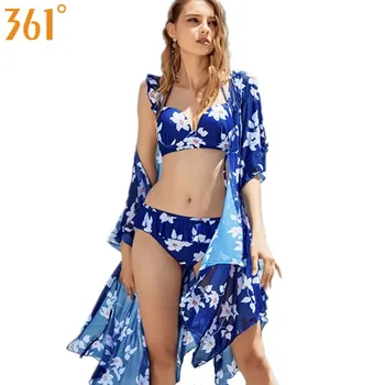 

361 Women Bikini Sexy Push Up Swimwear with Cover Up 3 Pieces Bikinis Set Ruffle Bathing Suits Female Swimming Suit with Wrap