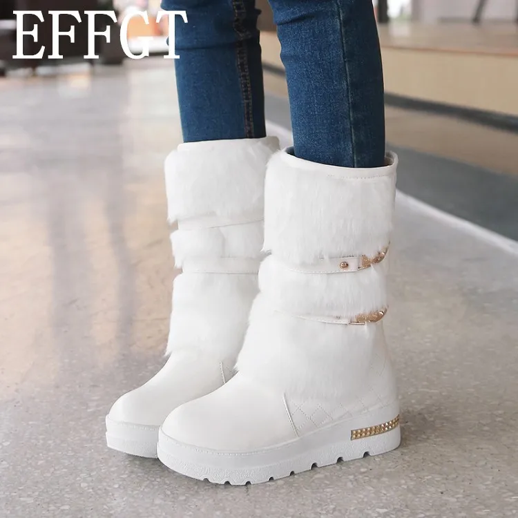

EFFGT Plus size 35-43 2019 Women Winter Boots Fashion Hidden Wedges Warm Fur Shoes Woman Platform calf add cotton Snow Boot