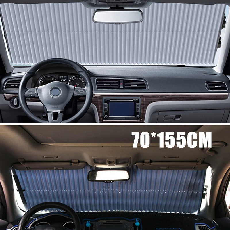 Car Retractable Curtain With UV Protection Front Windshield Visor Auto Shade New