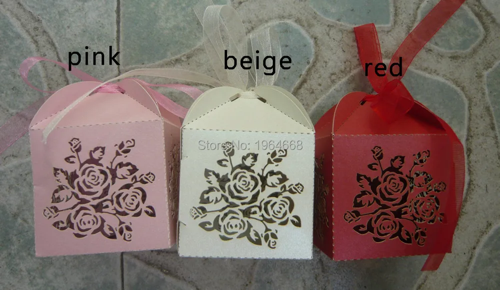 

Free shipping Rose Laser Cut Candy Gift Boxes With Ribbon Wedding Party Favor Creative Favor Bags and chocolate box 50pcs/lot