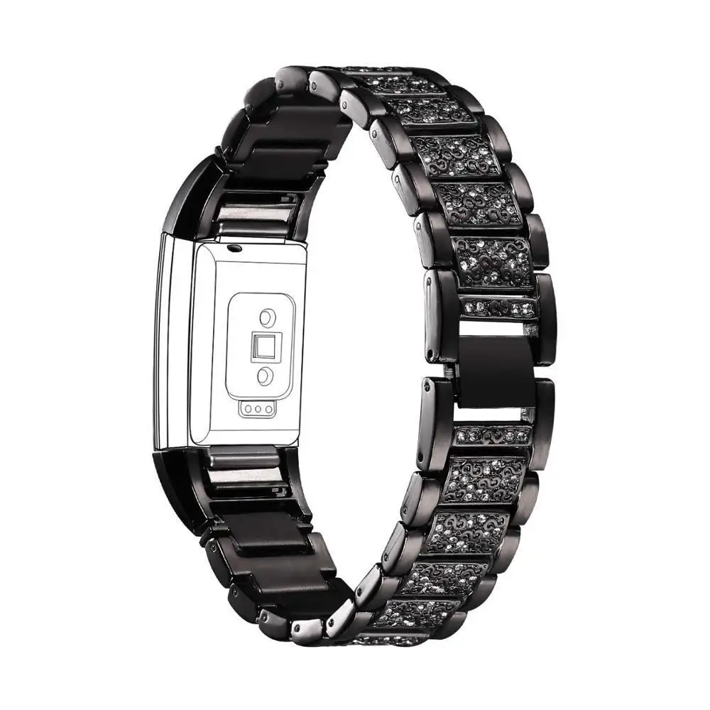

Replacement Metal Bands with Rhinestone Bling Adjustable for Fitbit Charge 2 Bands Bracelet small large