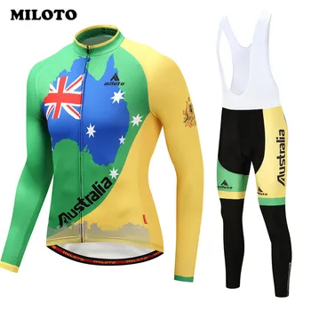 

Miloto Australia Team Cycling Jersey Long Sleeve Set Autumn Breathable Bicycle Cycling Clothing Racing Sport mtb Bike Jersey Set