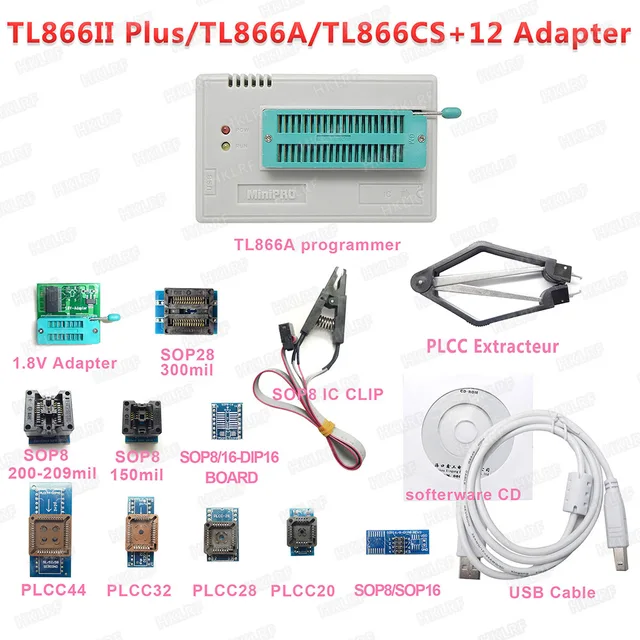 XGECU 100% Original Minipro TL866ii Plus TL866A TL866CS + 12 Adapters EEPROM Universal Bios USB programmer Free shipping