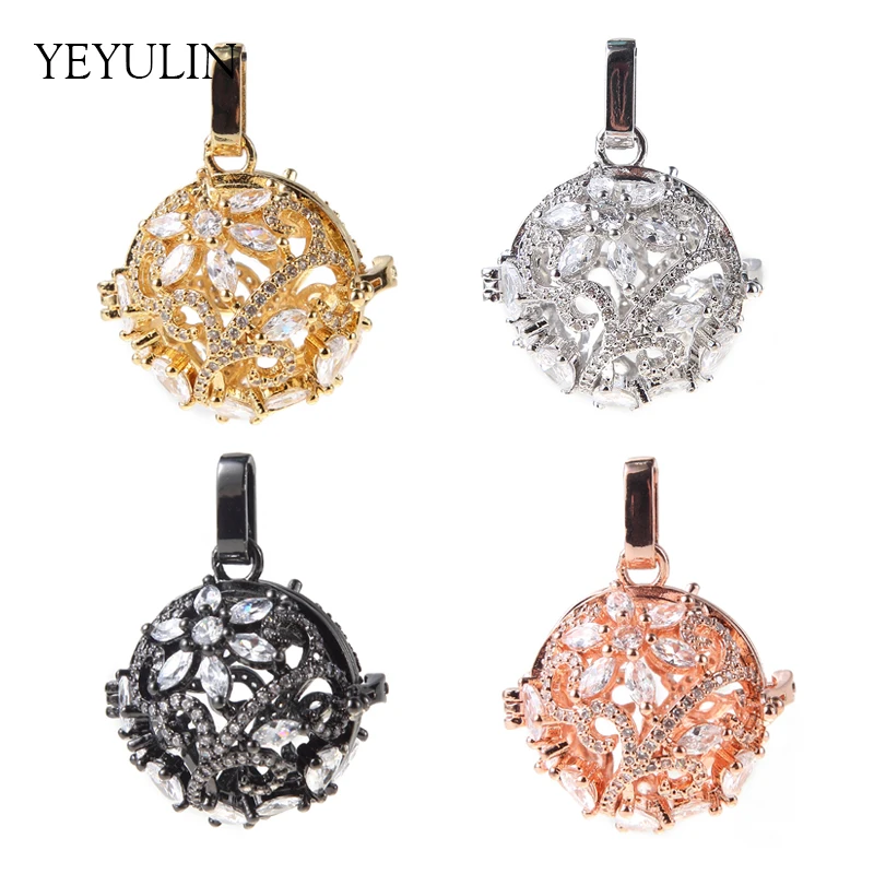 

Trendy Bling Zircon Hollow Ball Flower Pattern Locket Pendant For Woman Aromatherapy Essential Oil Diffuser Copper Jewelry