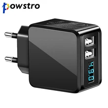 Powstro цифровой дисплей настенное зарядное устройство 5 В 2.1A 2 USB телефон зарядное устройство Универсальный адаптер для путешествий для iPhone samsung huawei зарядное устройство