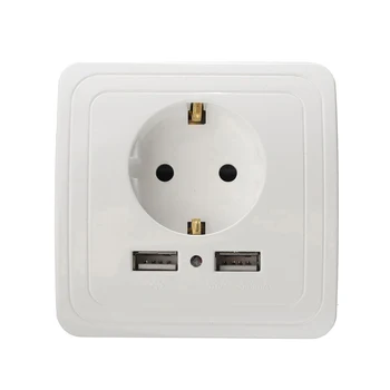 

Dual USB Port Wall Charger Adapter Charging 2A Wall Charger Adapter EU Plug Socket Power Outlet Panel Grounded Electric