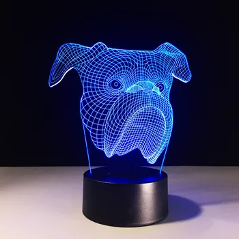 

Novelty Color Changing Gifts 3D LED Baby Sleeping 7 Colors Vision Night Light USB Dog Head Table Lamp Bulldog Lights Home Decor
