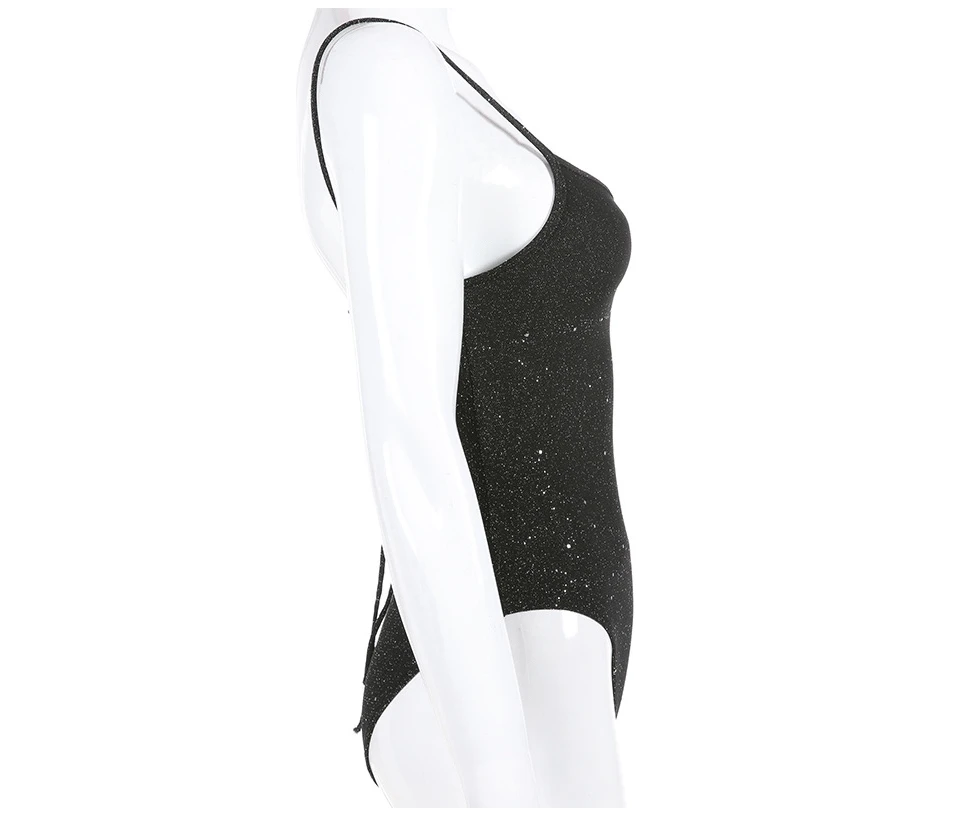 ArtSu женский сексуальный комбинезон с открытой спиной и шнуровкой, черный облегающий женский комбинезон, блестящий материал, боди, новинка, ASJU41078