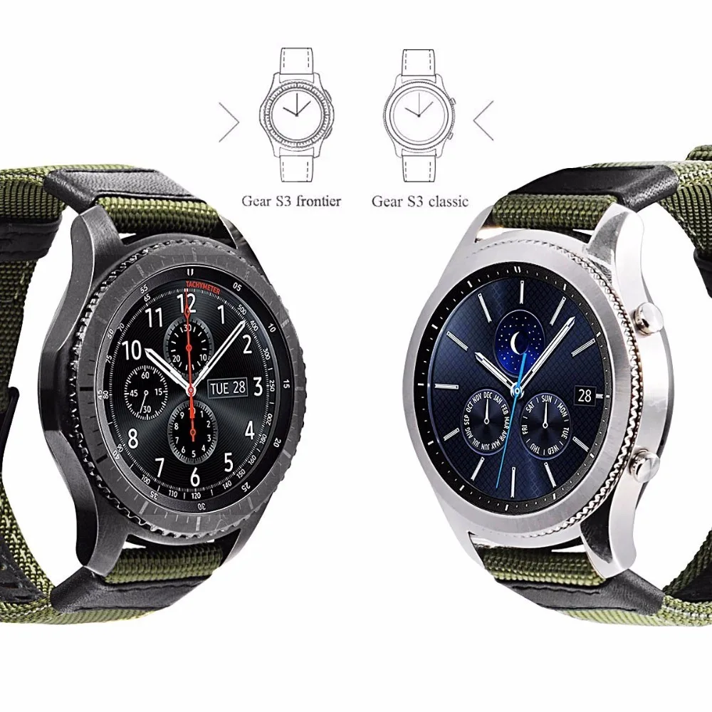 22 20 ММ Спортивный тканый нейлоновый ремешок для samsung Galaxy 44 Часы gear S3 S2 Frontier классические умные часы samsung 22 мм наручные