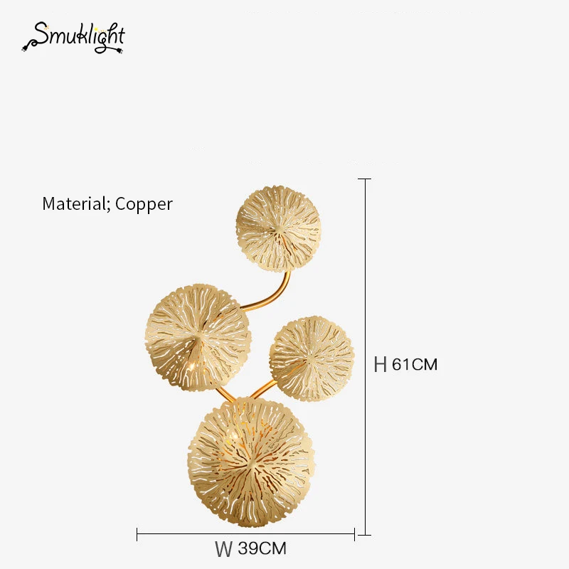 Скандинавский золотой лотос лист настенный светильник Ретро настенный светильник все медные настенные бра для промышленного декора прикроватные светильники для спальни - Цвет абажура: Dia W39cmxH61cm