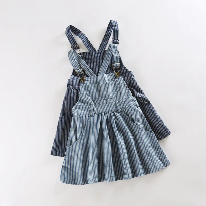 

Baby girls soft denim princess dress new style kids overalls jeans autumn casual striped dress for girls school clothing