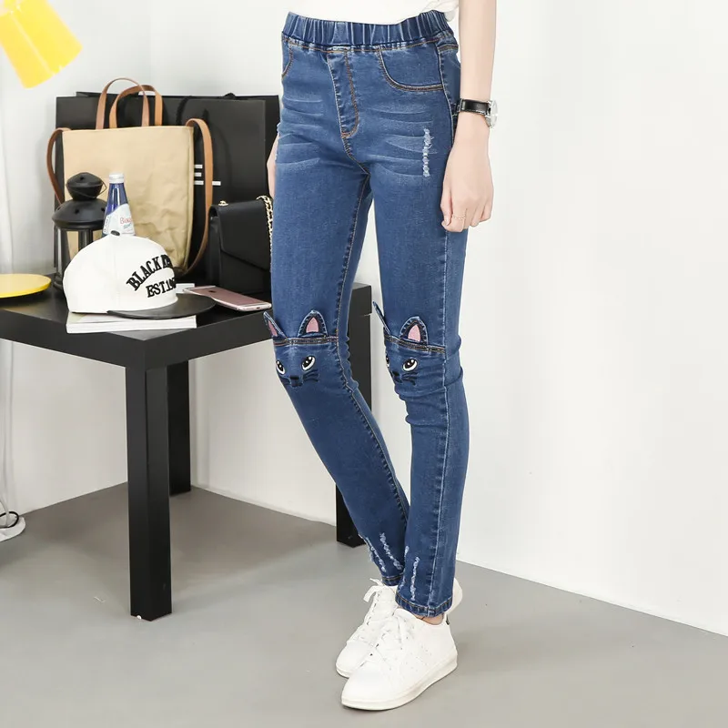 

A1102 new Blue sexy Skinny Pure Elastic Waist cotton casual jeans in women's with high waist jeans for woman