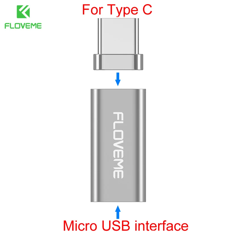 FLOVEME Магнитный OTG адаптер Женский Micro USB-Type C/для Apple iPhone/Micro Мужской адаптер разъем Micro USB для USB-C - Цвет: Silver To Type C