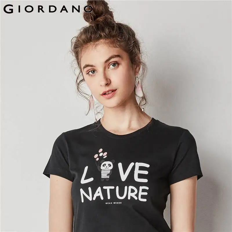 Giordano mujeres gráfico impreso Kawaii verano Tops mujer 100% algodón Camiseta Feminina patrón divertido Magliette Donna Giordano mujeres gráfico impreso Kawaii verano Tops mujer 100% algodón Camiseta Feminina patrón divertido Magliette Donna