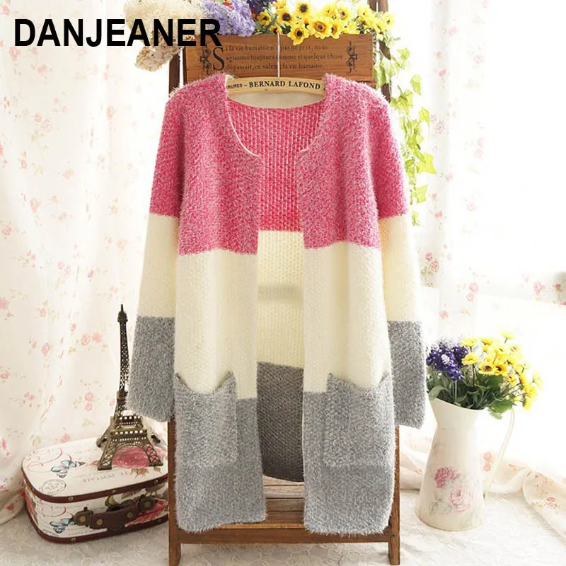 

Danjeaner Autumn Winter Long Sweaters Women Casual Slim Kintted Cardigan Ladies Long Sleeve Pocket Design Sweater Jackets