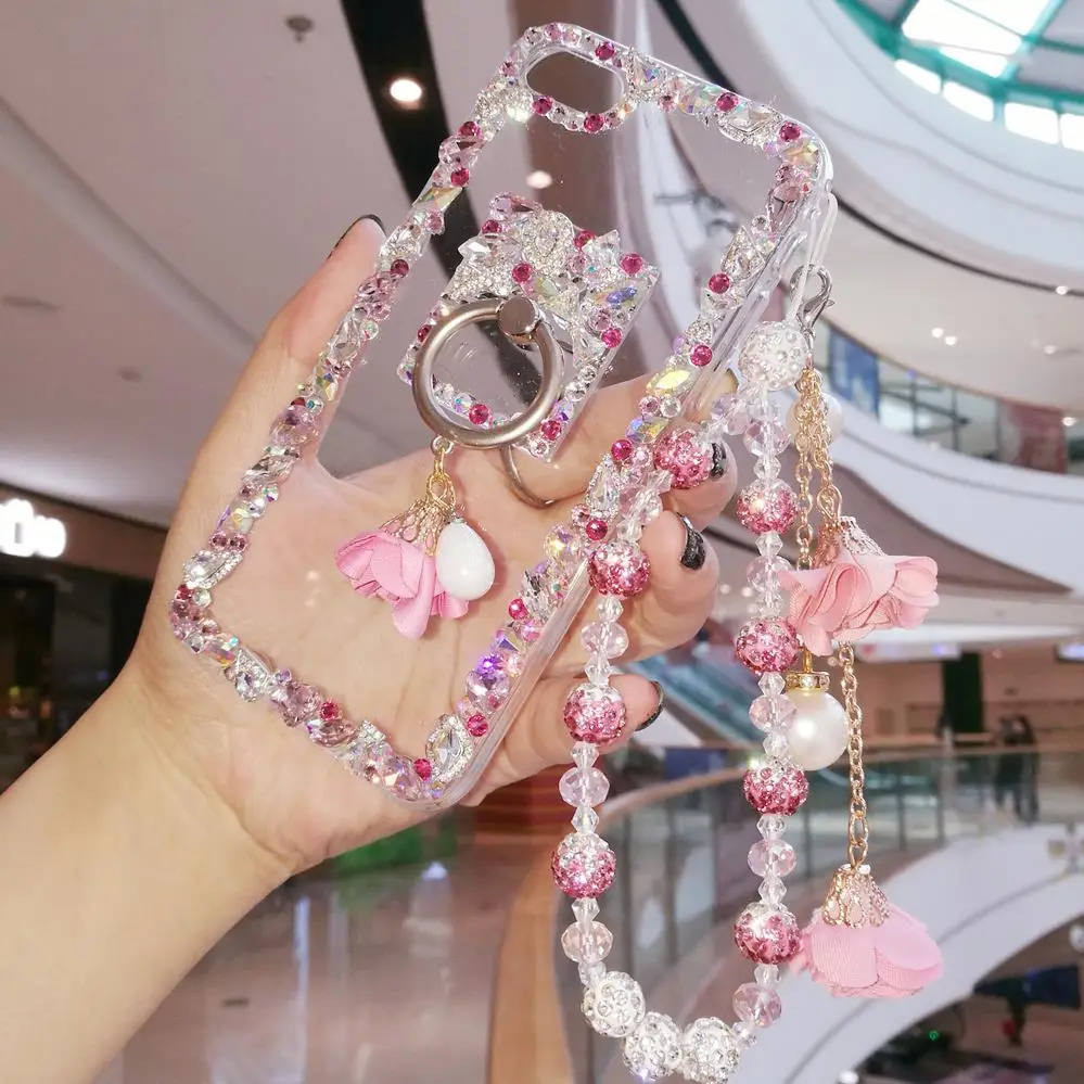 

For iPhone 7 7plus Luxury Bling Crystal Diamond case for iphone X 8 8plus 6 6S 6Splus Girl Lady gift case + bling ring + strap