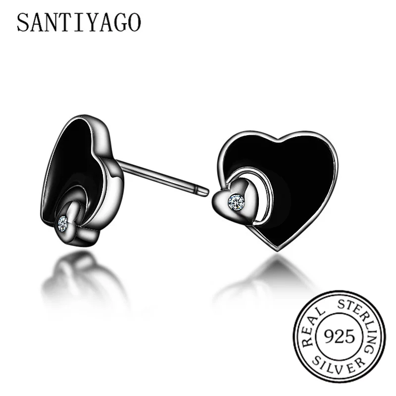 SANTIYAGO 2018 Новая мода сердце дизайн 925 серебро материал серьги для девочки подарок