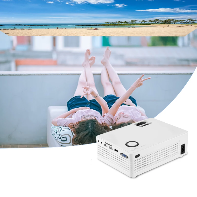 

2018 NEW Mini Micro LED Cinema Portable Video HD USB HDMI Projector for Home Theater Support image scaling WHITE color+UK plug