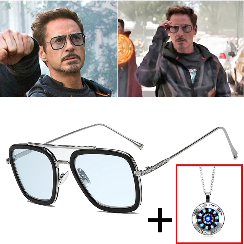 AOZE2020 Модные солнцезащитные очки Tony Stark Flight Style Мужские квадратные брендовые