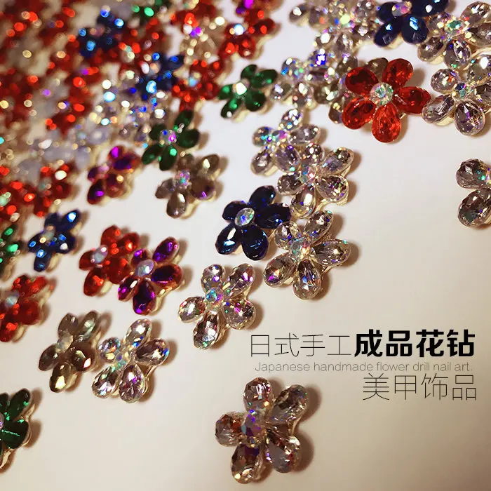 10pcs/lot super big luxury metal Nail art jewelry drop tears Rhinestone flower nails parts decorations Manicure Nail Accessories