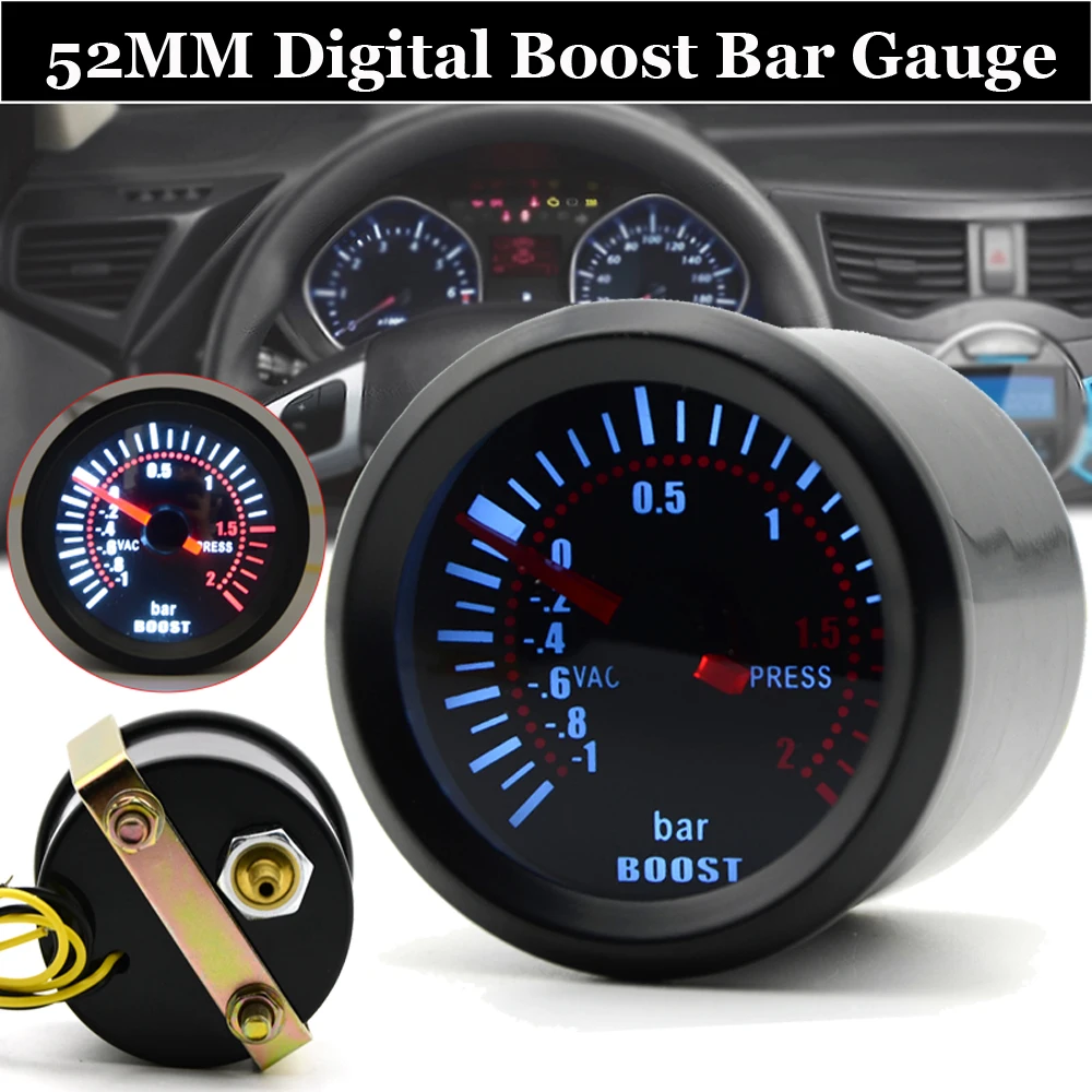 Universal 52mm 2″ LED Car Turbo Boost Pressure Gauge Meter Smoked Lens 35 Psi