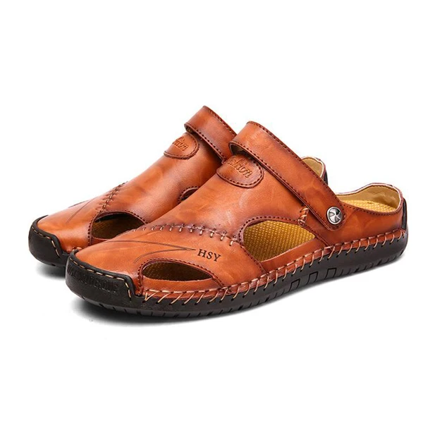 ZFTL/Новые мужские сандалии; шлепанцы; Летняя мужская Повседневная пляжная обувь; большие размеры 38-48; мужские сандалии из натуральной кожи для отдыха; 58 - Цвет: Red Brown sandals