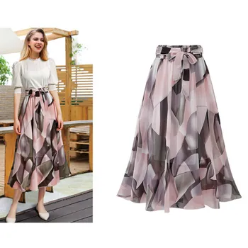 

Multicolors 2019 Summer Skirts Plain Knee Length Ladies Soft Stretch Flared Printed Skater Midi Skirt Long Skirts 25