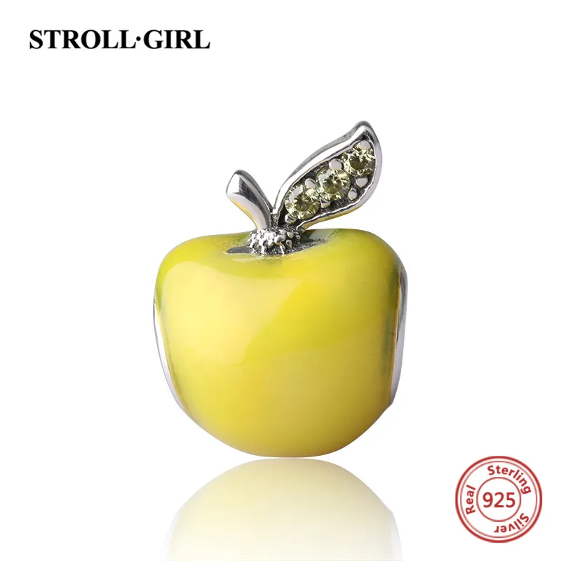 StrollGirl Apple Charms collection Beads 925 silver with enamel&CZ Fit original Pandora Charm Bracelets diy Jewelry Making Gifts