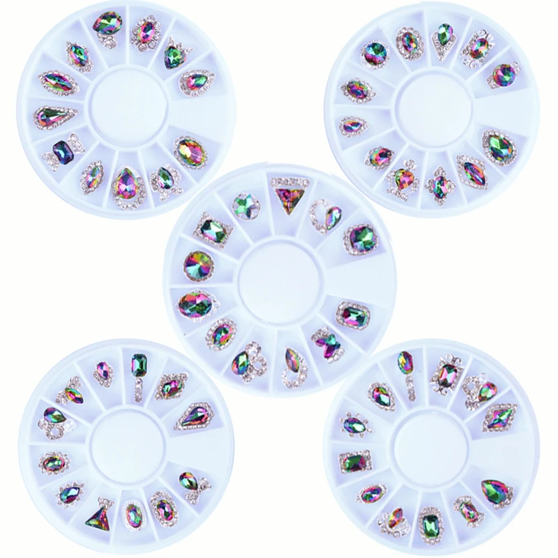 

60Styles (12Styles/Wheel) Crystal Rhinestone Alloy Nail Art charm Rhinestone AB Crystal Trend Metal New Charm Nail Art In Wheell
