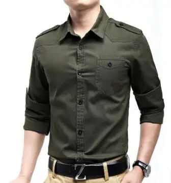 Однотонные мужские рубашки с длинным рукавом slim fit рубашки-карго Мужская Блузка модные повседневные рубашки homme хаки армейский зеленый xxxl - Цвет: Army Green