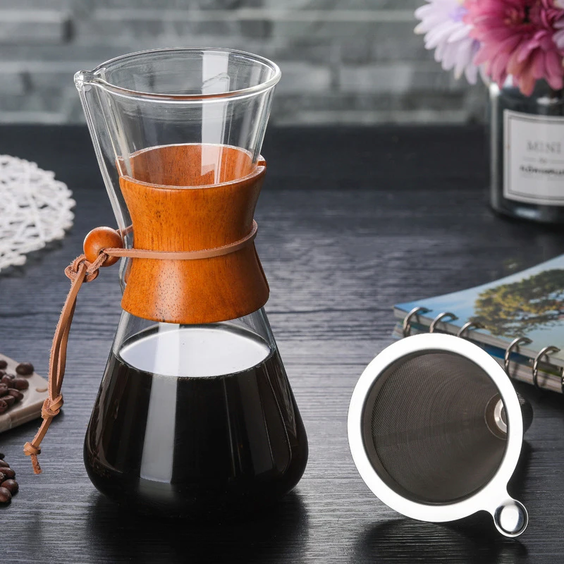 

New 2019 Heat Resistant Classic Glass Coffee Pot Maker Chemex Style Pour Over Coffeemaker 550ml/3 Cups Coffee Drip Pot