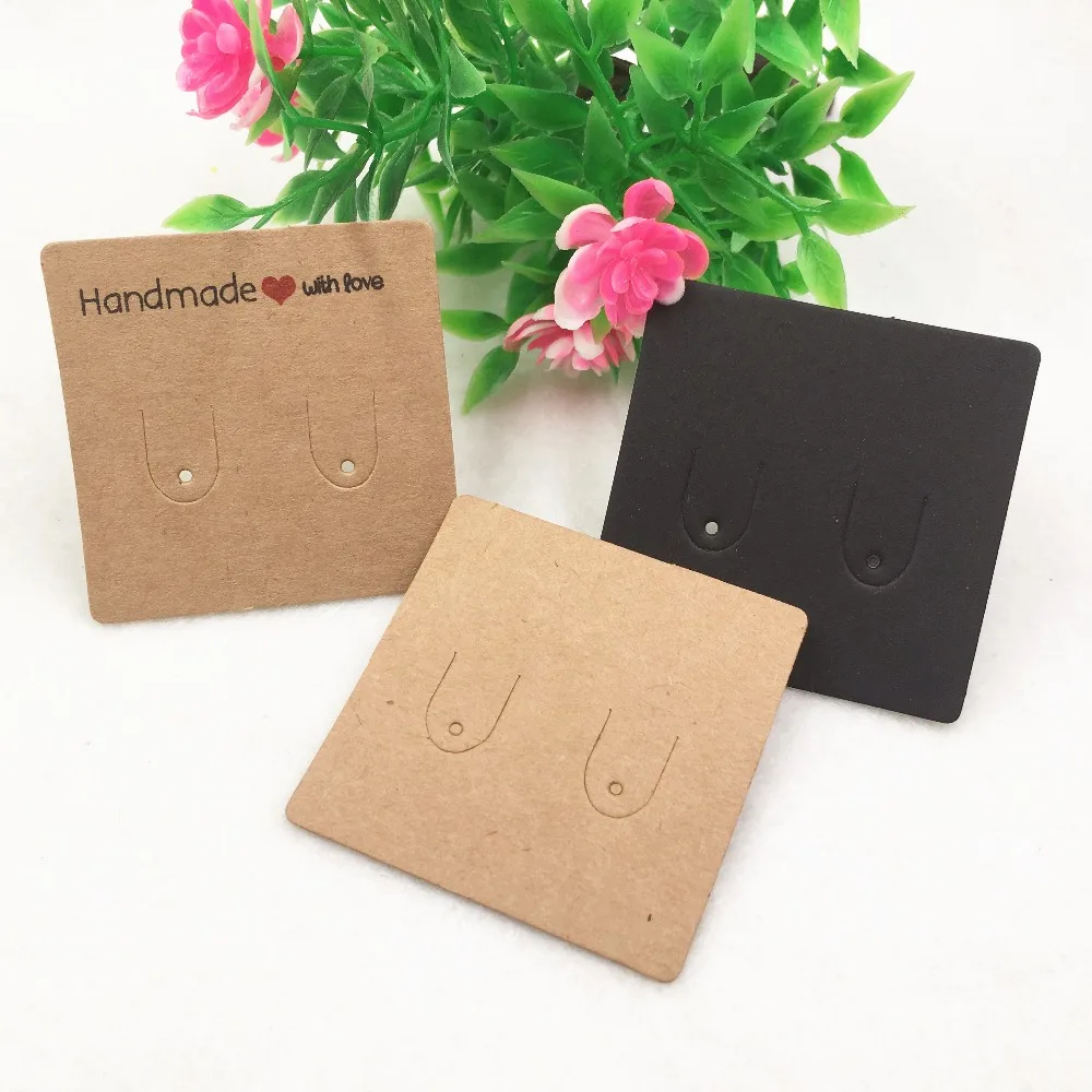 

100pcs 5*5cm Square Shape Vintage Kraft Paper Small Earring Packing Card Girl's Jewelry display Card Accept Customize Logo