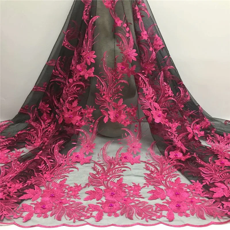 

Tulle Lace Fabric For Wedding Dress Nigerian French Tulle Lace Fabric With beads African Lace Fabric fc-1894