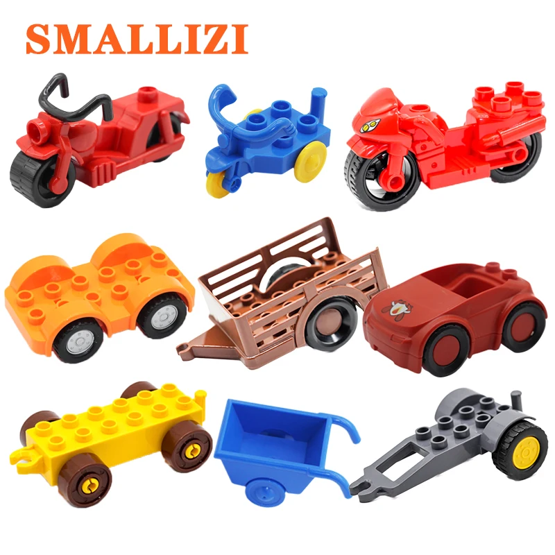 

Large Particles Accessory Motorcycle Tricycle Cartoon Car Compatible With Duplo Bricks set Building Blocks Kid Education Toys