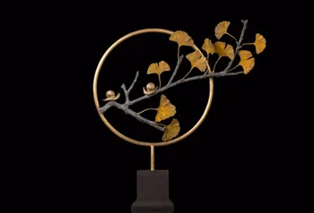 

75 CM Western Art Deco Bronze Marble Two snail Maidenhair Tree Leaf Sculpture