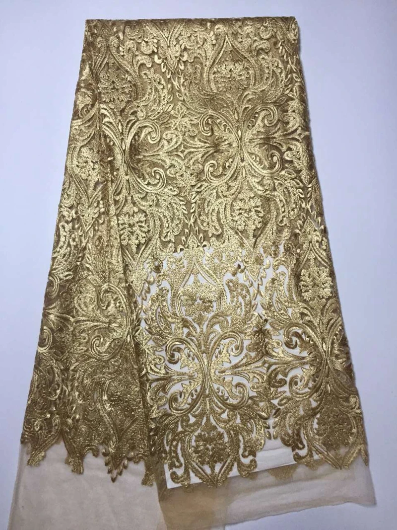 

Gold African French Lace Fabric High Quality Nigeria French Net Lace 2016 With Embroidery For Women Dress