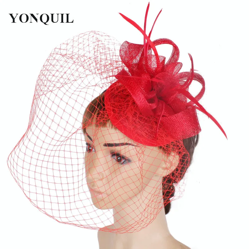 

Women Sinamay Fascinator Headwear Colorful Mesh Feather Church Millinery Party Show Hair Accessories Ladies Cocktail Hats SYF98