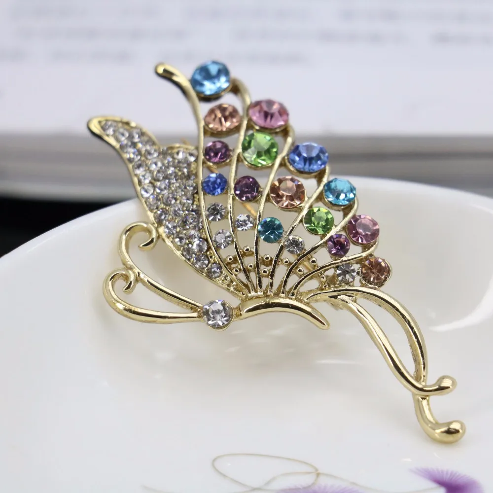 Elegant Women Brooches Crystal breastpin Glass Beaded Alloy Plated