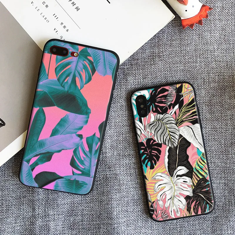 

Colorful Palm Leaf Tropical plants Tpu Soft Silicone Phone Case Cover Shell For Apple IPhone 5 5s SE 6 6s 7 8 Plus X 10