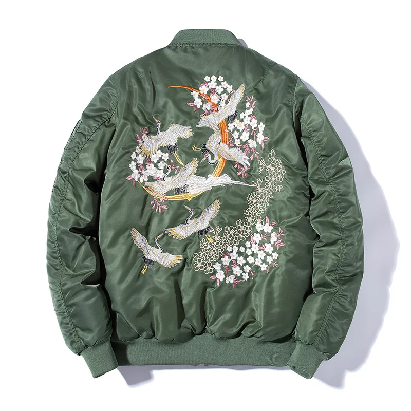 lower price  Embroidery Bomber Jacket Men Thin Bird Floral Pilot Jacket Male Japan Harajuku Baseball Jacket Spri