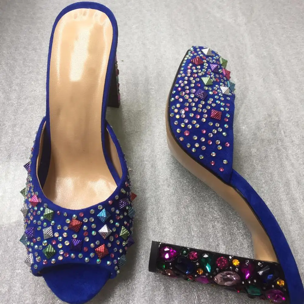 

Women's sexy peep toe high heeled sandals Chic diamonds high heels slippers shoes EU35-41 size BY692