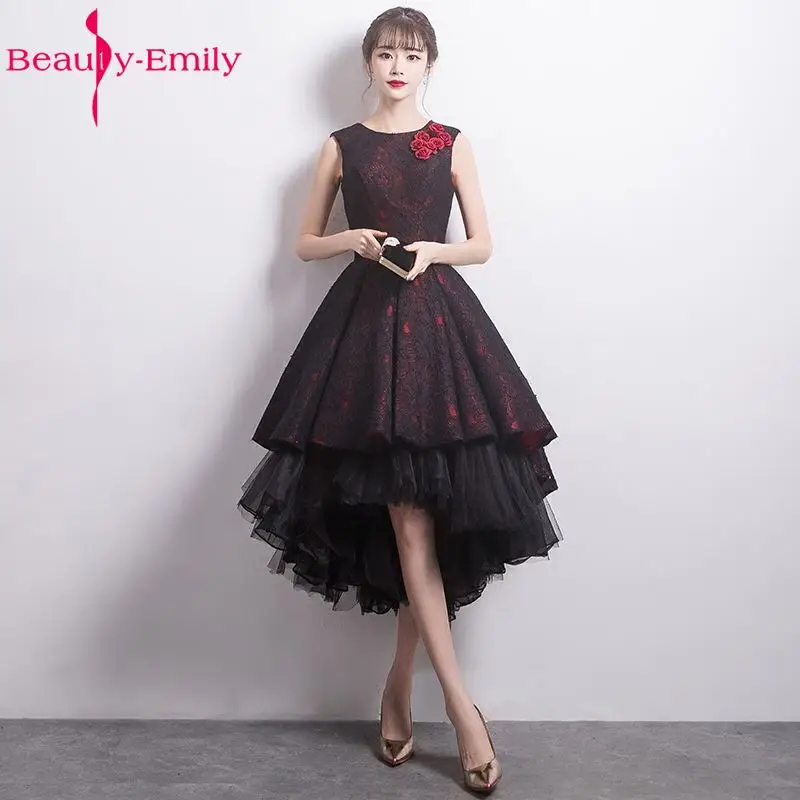 Beauty Emily Elegant Asymmetrical Black Red Evening Dresses 2019 Formal Prom Dresses Backless vestido de noite Party Dresses Beauty Emily Elegant Asymmetrical Black Red Evening Dresses 2019 Formal Prom Dresses Backless vestido de noite Party Dresses