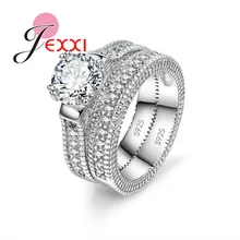 JEXXI Luxurious Rings Set With Full Shiny CZ Crystal 925 Sterling Silver Wedding Engagement Jewelry Charm Gift For Lover