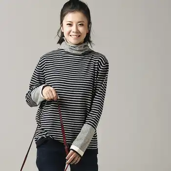 Z8119 The big yards striped turtleneck joker loose render knit a female