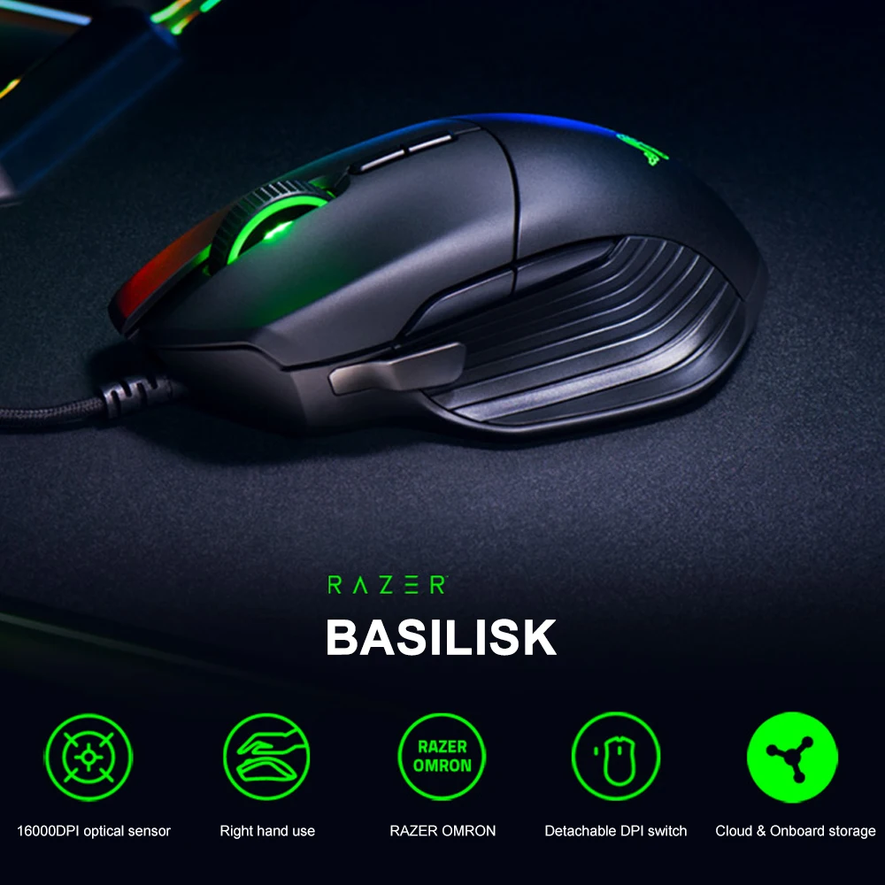 Razer Basilisk Эфирная Проводная RGB игровая мышь 6400 dpi оптический сенсор 8 программируемых кнопок эргономичный дизайн