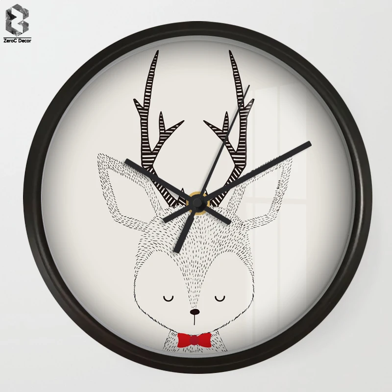 

Chic Art Wall Clock Cartoon Elk For Kids Room Wall Decor, Nursery Decorative Mute Quartz Clocks Saat Home Decoration