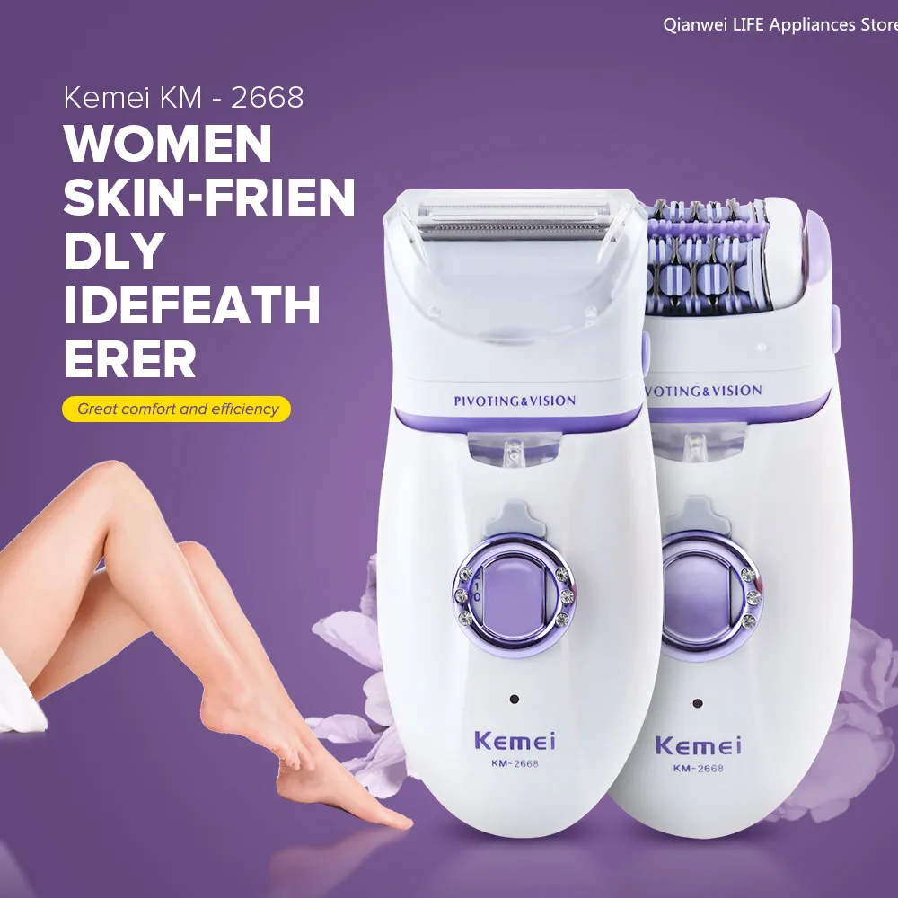 

Kemei 2 in 1 Women Epilator Rechargeable Electric Hair Remover For Armpit Bikini Leg Lady Female Body Care Shaver Depilatory