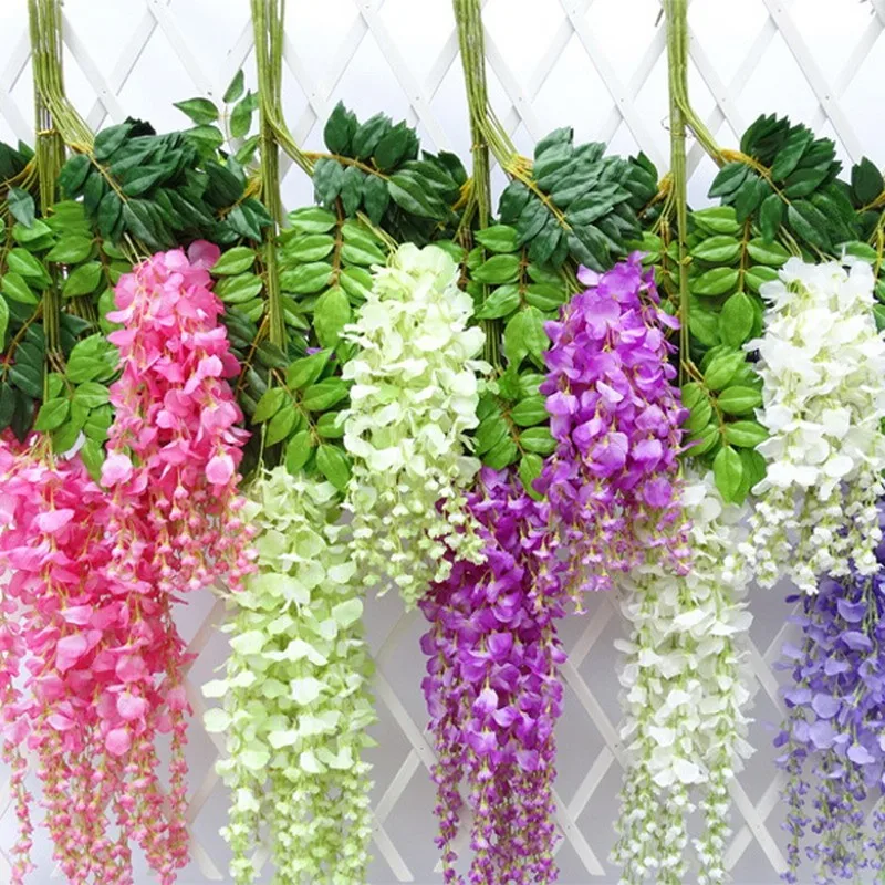 12pcs Set 110cm Artificial Silk Wisteria Fake Garden Hanging Flower Plant Vine For Diy Home Wedding Party Event Decor P20 Artificial Dried Flowers Aliexpress